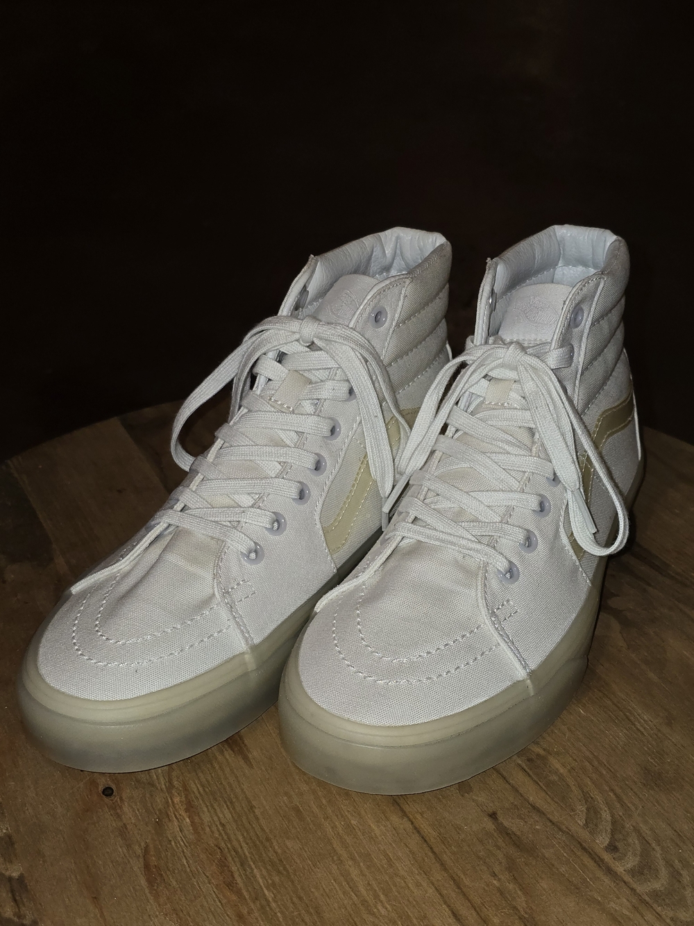 VANS Sk8-Hi White Translucent Side Stripe Gum Sole W9.5 M8